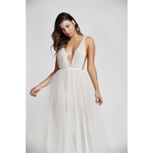 Celebrity Womens Dress Strap Deep V Neck Mesh White Black Maxi Long Dress Elegant Evening Party Dress Vestido