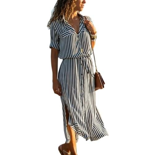 2021 New Striped Shirt Woman Dress Sashes Vintage Black White Autumn Long Sleeve Fahion Chiffon Plus Size Dresses Vestidos Mujer