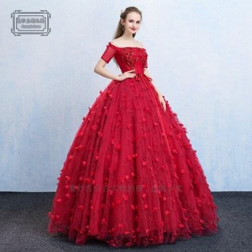 100%real luxury red petals embroidery beading barcoque cosplay gown medieval dress Renaissance queen Victorian Belle long dress