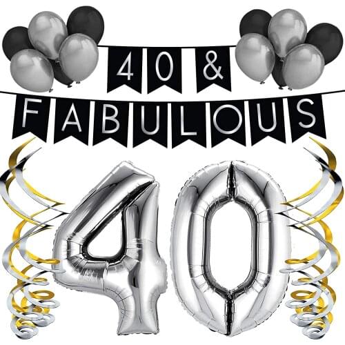 40/50 & Fabulous Party Pack Black & Silver Happy Birthday Bunting Balloon and Swirls Pack 40th 50th Birthday Party Supplies