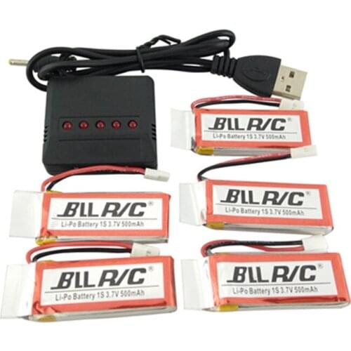 5PCS* 3.7V 500mAh Battery + USB Charger for Hubsan h107 H107C H107P UDI U942A U816 JXD385 Spare Parts