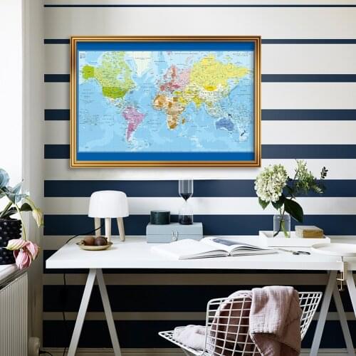 90*60cm The French World Map Political Map Wall Art Poster Canvas Painting Living Room Home Decoration School Supplies