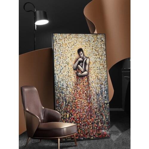 Abstract Painting Couple Full Aquare Lover Canvas Poster Art Prints Modern For Living Room Home Decorative Picture Cuadros Frame