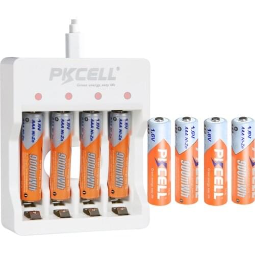 8Pcs PKCELL AAA 900mWh 1.6v NI-ZN Rechargeable Batteries aaa battery Packed with Ni-Zn battery Charger for aa/aaa nizn battery