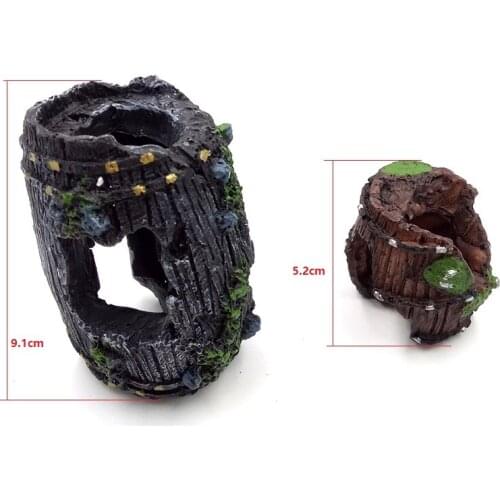 Aquarium Fish Tank Resin Barrel Artificial Fish Tank Barrel Decor Fish Hiding Simulation Barrel Cave Shelter Aquarium Decoration