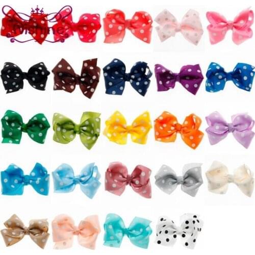 Yundfly 10pcs 3" Handmade Dot Ribbon Bows Hair Bow For Children Headband Hairpins Hair Accessories