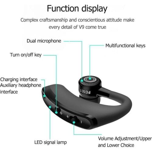 V9 Sweatproof Bluetooth Business Earphones Low-power Mic Earset for Driver Support output of One tow Pairs of Headphones