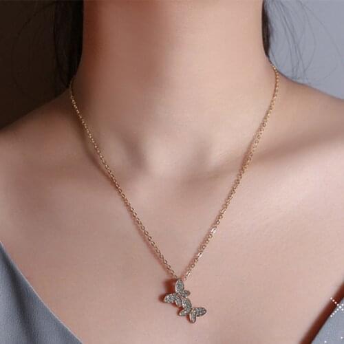 2021 Gold Silver Color Link Chains Choker Necklace Women Full Crystal Butterfly Pendant Necklaces For Women