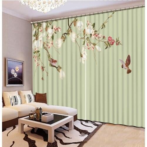 Flower bird Curtain Decoration 3D Brief tree Curtains For Bedroom Living room Polyester Room Curtain