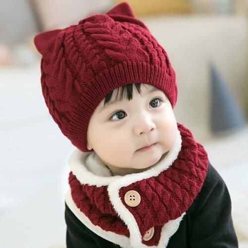 Baby Hat&Scarf 2 Pieces Set Winter Warm Knitted Hat Scarf for Baby Girls Boys Beanies Scarves Kids Gift Accessories 5M-3T