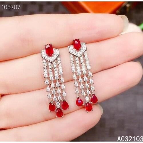 KJJEAXCMY fine jewelry 925 sterling silver inlaid natural ruby Girls' noble exquisite Water drop earrings eardrop support test