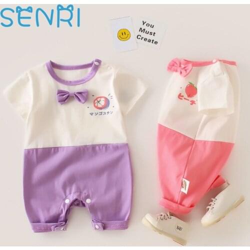 Summer Onesies For Baby Girls And Boys Cute Fruit Print Cotton Bow Baby Rompers Toddler Clothes Short Sleeve Shorts Jumpsuit