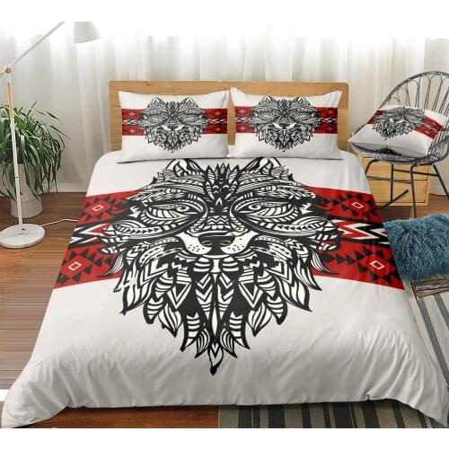 Wolf Bedding Set Ethnic Style Duvet Cover Set Retro Geometry Beds Set Wolf Head Home Textiles Microfiber For Boys Kids Bedspread