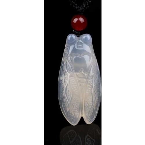 KYSZDL Genuine natural white chalcedony pendant necklace cicada chalcedony pendant jewelry men and women models free rope