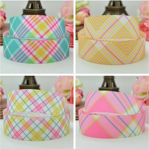 10 Yards 22mm 7/8" Pink yellow lattice Pretty Girls Printed grosgrain ribbon hair bow Headwear DIY hair accessories retail B0929