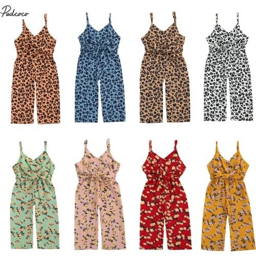 Infant Baby’s Summer Romper Leopard Print Spaghetti Strap Sleeveless Backless Long Jumpsuit for Toddler Girl 1-6 Years