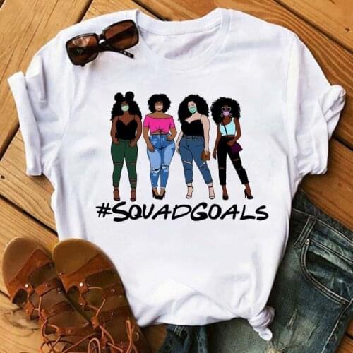 Kawaii Black Girls T Shirt Women Funny Black African Curly Hair Girls Tees 90s Cartoon T-shirt Aesthetic Tshirt Female