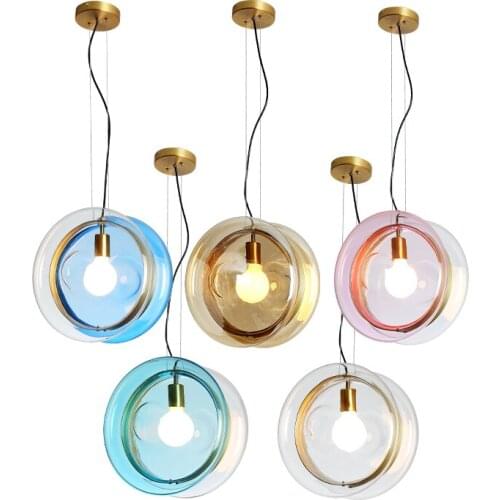 New Glass Ball Gradient Pendant Lamp Dia 36cm Italian Restaurant Two-In-One Cover Pendant Light Colorful Suspension Light PA0259