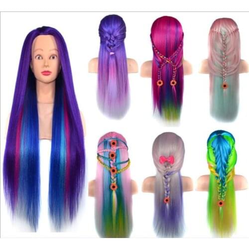 Wholesale Colorful Manikin Rainbow Dolls Head With 60cm Long Hair Hairdressing Cosmetology Salon Mannequin Training Head