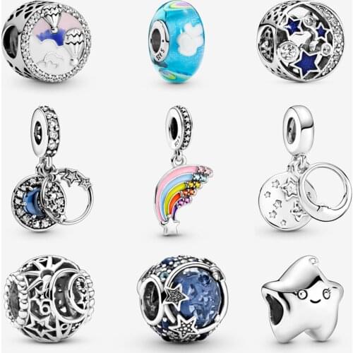 Original 925 Sterling Silver Charm Original Rainbow Moon Star Charms Beads Fit Pandora Bracelets Necklaces DIY Jewelry For Women