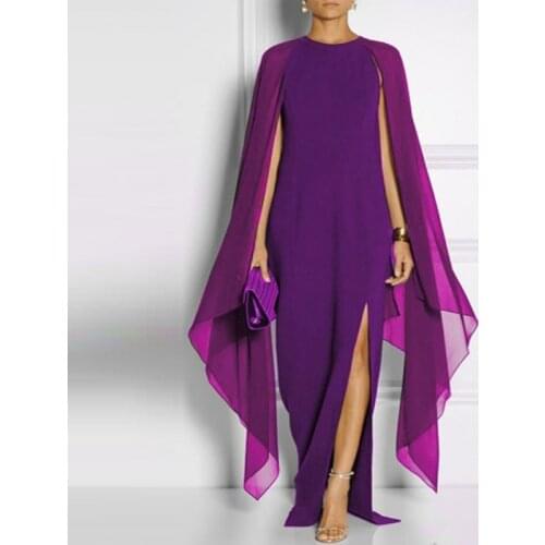 Long Sleeve Chiffon Dress Women New Fashion Elegant O-neck A-line Cape Maxi Dresses Ladies Party Long cloak dress For Women