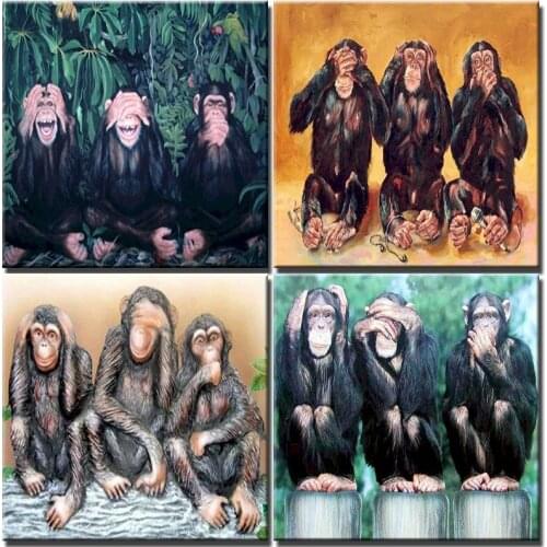 Frame Diy Painting By Numbers Three Monkeys Animals Acrylic Paint On Canvas Handpainted Crafts Oil Painting For Home Decor 40x50