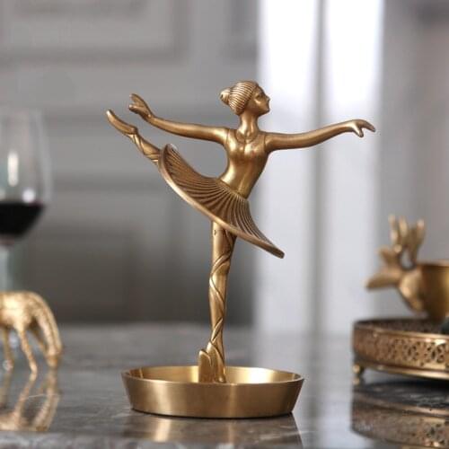 Luxtry Brass Ballerina Statue Jewelry Stand Storage Tray American Earring Display Stand Decor Exquisite Brass Art Decor Ornament