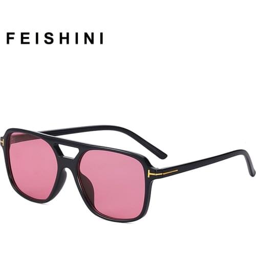 Feishini Green Transparent Color Trend Hip Hop Unisex Sunglasses Clear Vision Men Eyewear Women Vintage Black Glasses Frame