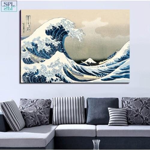 SPLSPL Japanese Landscape Wave Seascape Poster Vintage Canvas Wall Picture for Living Room Pop Art Home Decoration Painting