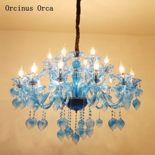 Mediterranean Blue Crystal Chandelier living room dining room bedroom European luxury color creative LED Glass Chandelier