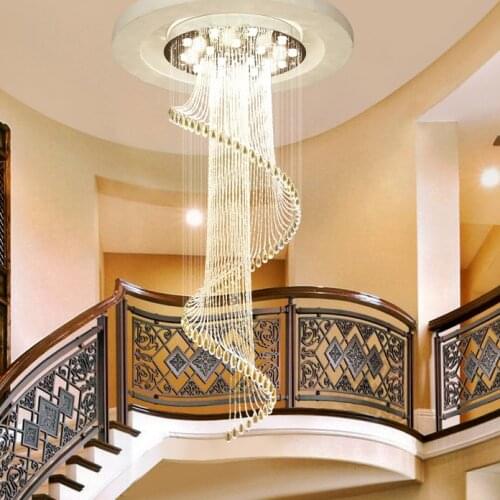 LED Modern K9 Crystal Chandeliers American Luxury Shining Chandeliers Lights Fixture Villa Hotel Home Stairway Long Droplight