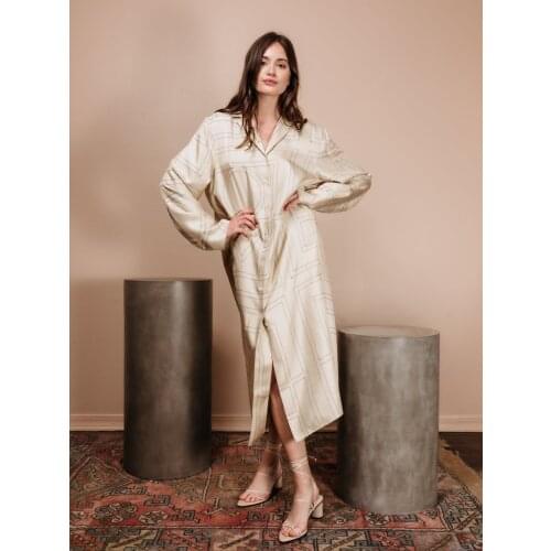 Totem* 100% silk logo embroidery nighty mid-calf loose style dress