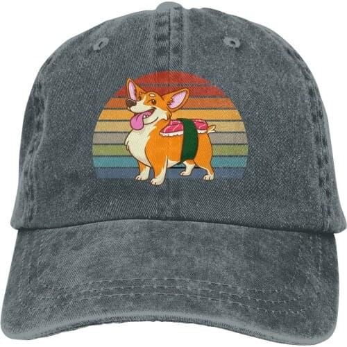 Vintage Corgi Nigiri Sushi Baseball Cap Men Sushi Corgi Kwaii Dog Humor Foods Caps colors Women Summer Snapback Caps