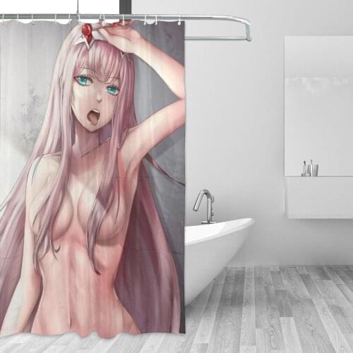 Zero Two Pink Girl 002 Goro Hiro Bathing Bathroom Bath Curtain Anime Manga Waterproof Polyester Fabric High Quality Show Curtain
