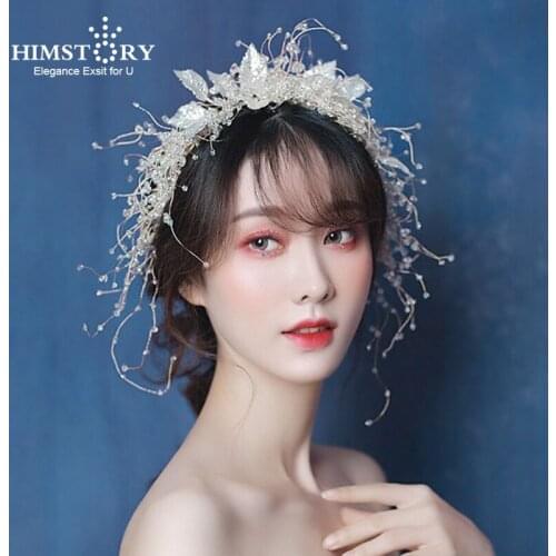 Vintage Headpiece Hair Vine Bridal Crystal Beads Hairpiece Silver Leaf Headband Veil Wedding Tiara Accessories Jewelry