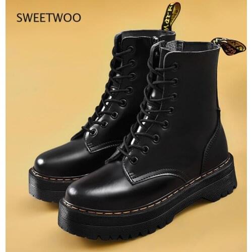 Genuine Leather Women Boots Brand Luxury Designer Shoes Side Zipper Motorcycle Increased Platform Ankle Boots Shoes Botas Mujer