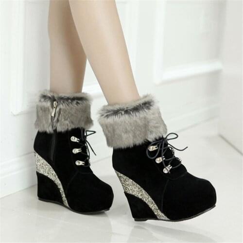 Plus size 43 Fashion Russia Winter Wedges Shoes Ankle Boots Women Warm Boots Platform High Heels Snow Boots Shoes Woman