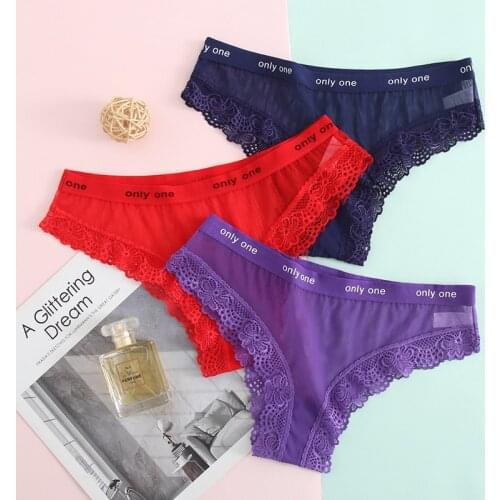 Womens Lace Low-Waist Panties Breathable Sexy Cotton Crotch Underpants Ladies Mesh Girls Seamless Briefs Female Lingerie