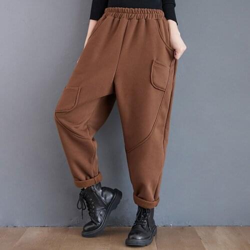Women Thick Warm Casual Trousers New Arrival 2020 Winter Simple Style Solid Color All-match Loose Female Harem Pants S2771