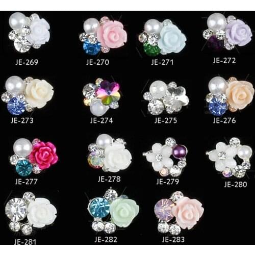 10pcs/lot 15STYLES CHOICE BIG PEARL NAIL RESIN FLOWERS RHINESTONES NAIL ART DECORATION 3D CHARM ALLOY DIY NAIL STICKER CHARMS