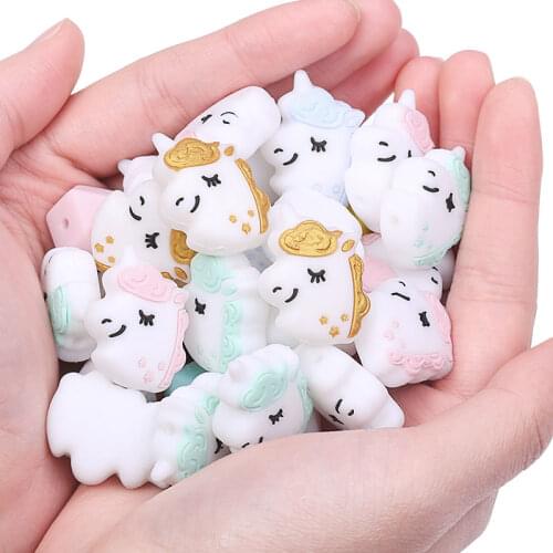 Chenkai 10PCS Silicone Unicorn Beads DIY Baby Koala Animal Cat Flamingo Pacifier Dummy Sensory Jewelry Gift Toy Accessories