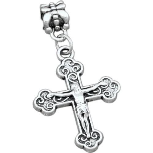 100pcs Dangle Zinc Alloy Jesus Christ Crucifix Cross Religious Charm Big Hole Beads Fit European Necklace Bracelet Jewelry