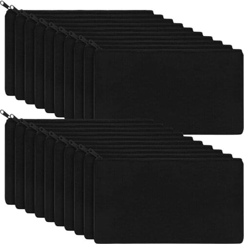 18Pcs Canvas Zipper Pouch Bags Canvas Makeup Bags Pencil Case Blank DIY Craft Bags for Travel DIY Craft School, Black