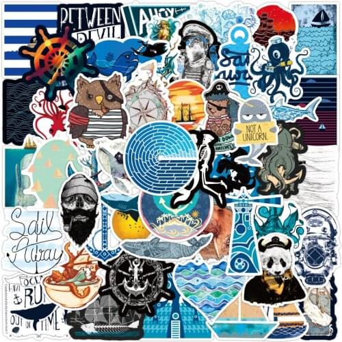 50PCS Outdoor Voyager Sea Life Sticker Navigator Stickers Decoration for DIY Stationery Laptop Suitcase Skateboard Waterproof