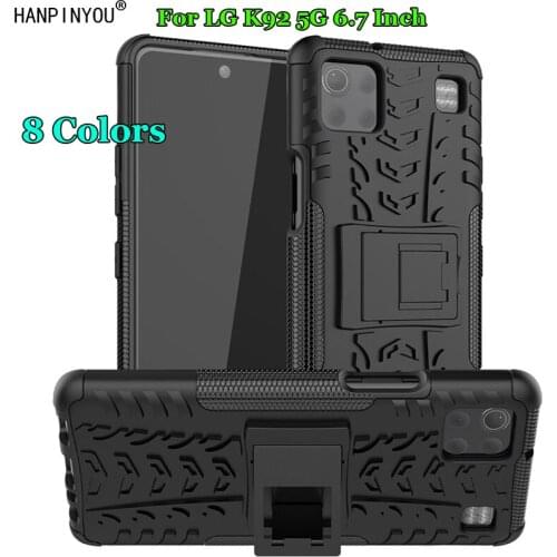 For LG K92 5G 6.7" Dazzle Shockproof Soft Silicone & Hard Plastic Dual Armor Back Fitted Case Stand Holder Cover Shell