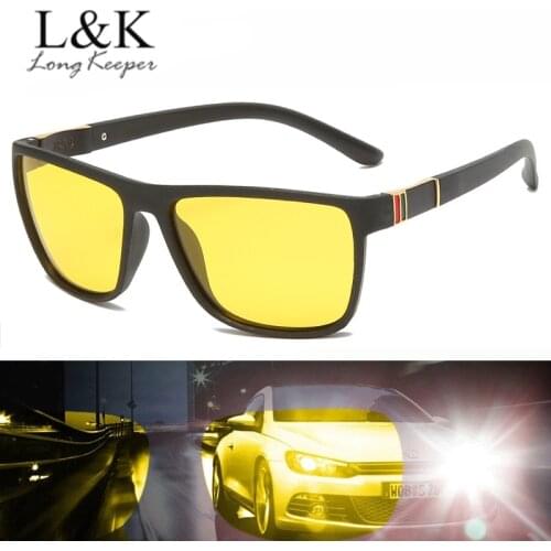 LongKeeper Polarized Night Vision Sunglasses Men Women Flexible Square Yellow Lens Sun Glasses Car Driving Shades Eyewear UV400