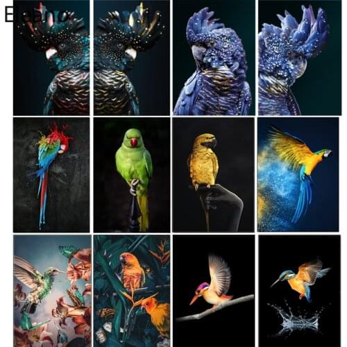 Canvas Painting Abstract Art Parrot Hummingbird Poster Interior Decoration for Home Animal Gold Bird Picture Nordic Modern Art