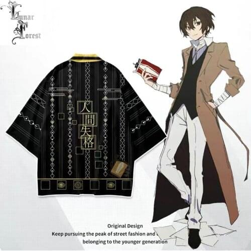 Bungo Stray Dogs Dazai Osamu No Longer Human Printing Japanese Kimono Haori Fashion Summer Casual Cool Short Sleeve Streetwear