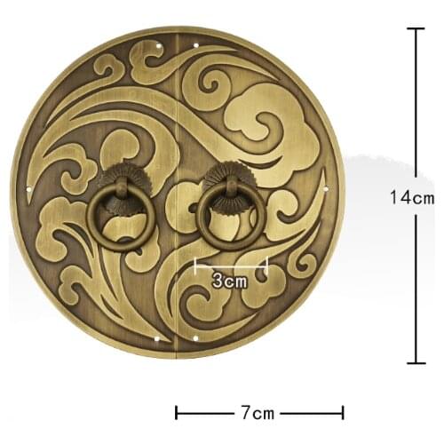 Chinese antique pure copper handle lock cabinet shoe wardrobe door all copper antique handle engraved round handle