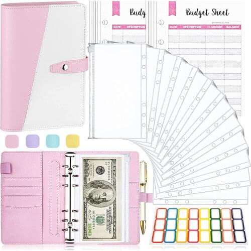 26Pcs A6 Budget Binder Cash Envelopes for Money Saving Organizer with Zipper Pockets, Budget Sheets and Self-adhesive Labels